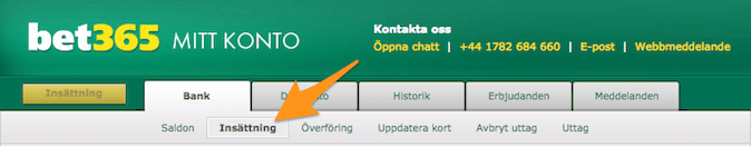 bet365 insättning