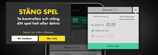 Stäng spel hos bet365