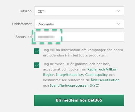 bet365 bonuskod