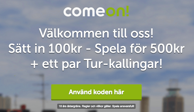 ComeOn bonuskod 2018 och bonus