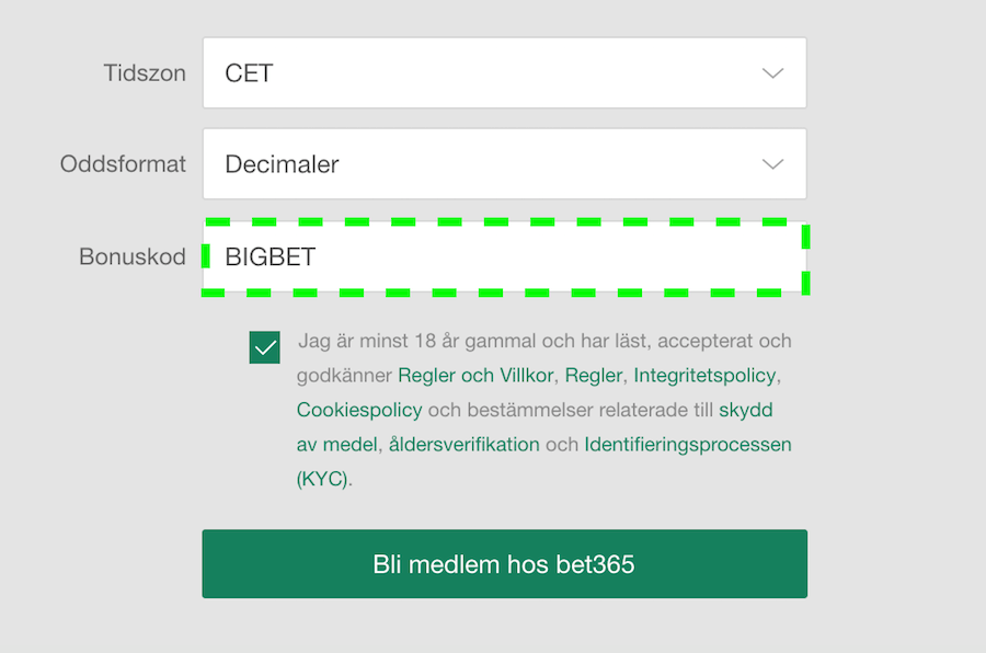 bet365 bonuskod